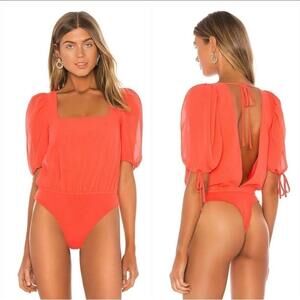 NWT Lovers + Friends Pink Coral Orange Stardust Backless Bodysuit Size Large
